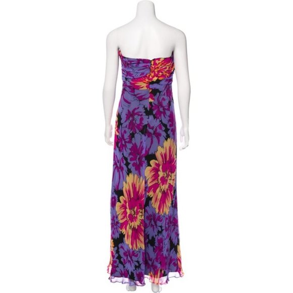 David Meister Multi Colored Print Silk With A Ruched Strapless Top Maxi Dress - Picture 9 of 12